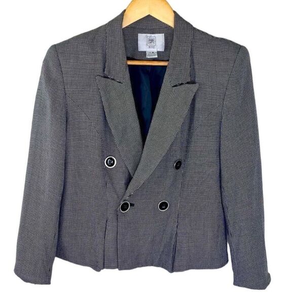 Vintage 80s/90s era cropped blazer black and white check with detailed buttons - Picture 1 of 4
